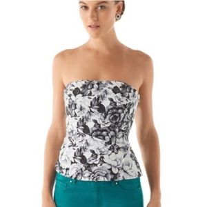 White House Black Market Strapless Corset Bustier Black Floral Womans Size 6